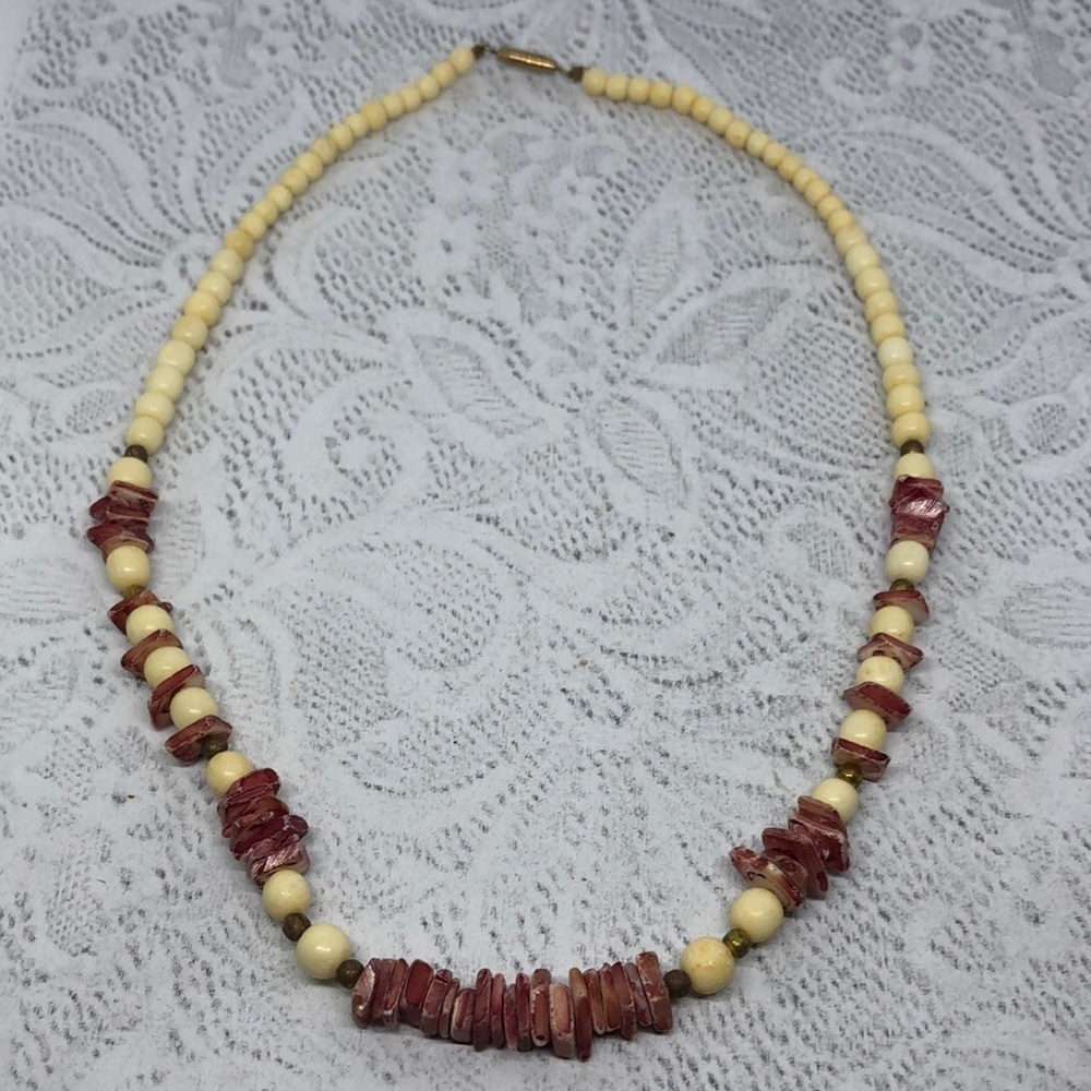 Vintage boho natural polished bone necklace boho festival.